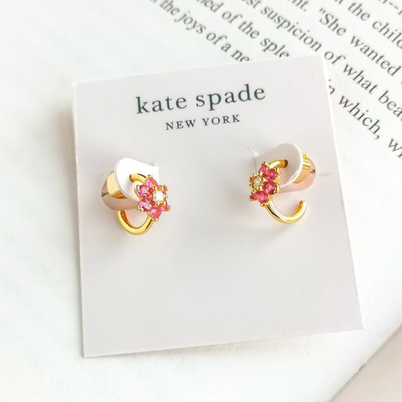 NEW KATE SPADE Myosotis Flower Gold Huggie Earrings AUTHENTIC